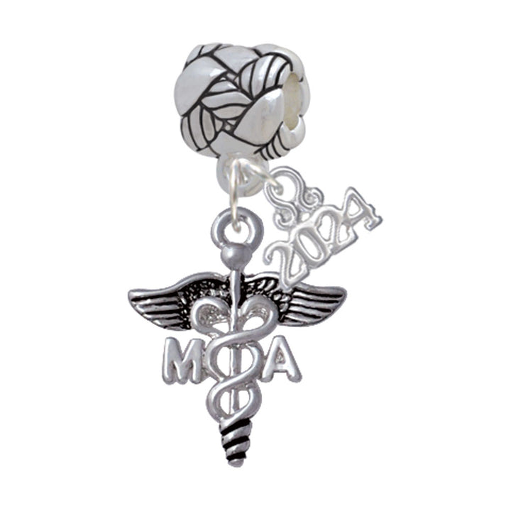 Delight Jewelry Silvertone Caduceus - Medical Assistant Woven Rope Charm Bead Dangle with Year 2024 Image 1
