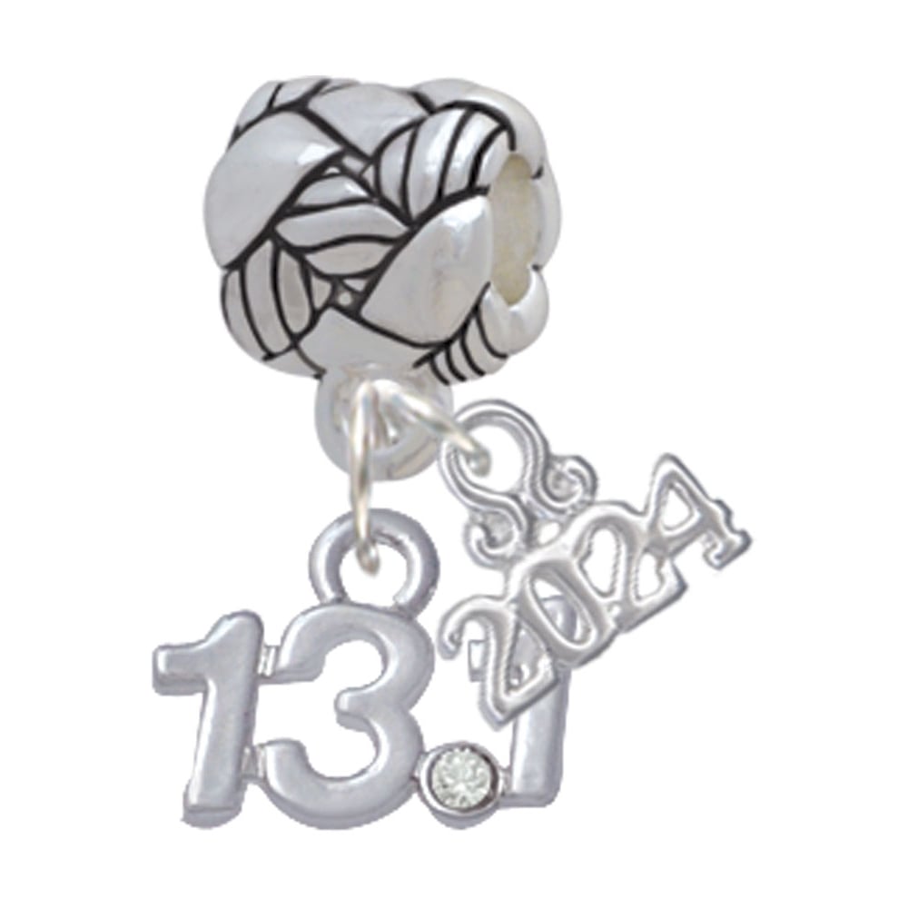 Delight Jewelry Silvertone Half Marathon - 13.1 with Crystal Woven Rope Charm Bead Dangle with Year 2024 Image 1