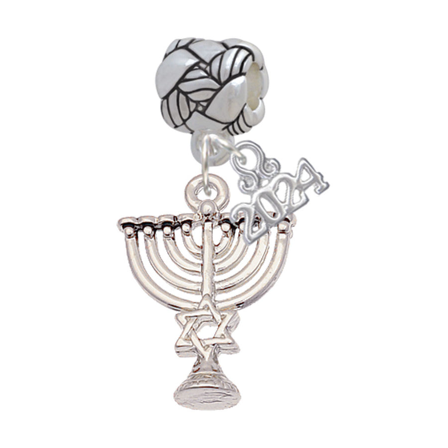 Delight Jewelry Plated 3-D Menorah - Woven Rope Charm Bead Dangle with Year 2024 Image 1