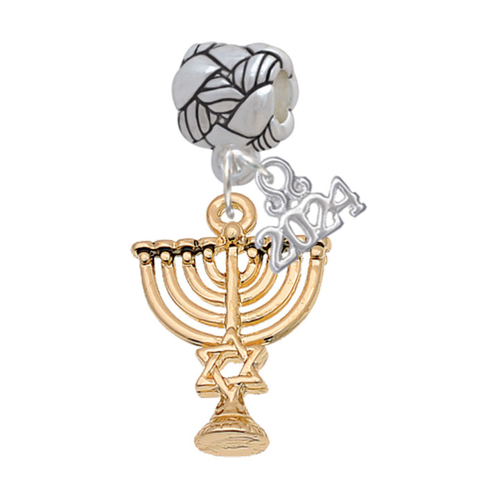 Delight Jewelry Plated 3-D Menorah - Woven Rope Charm Bead Dangle with Year 2024 Image 4