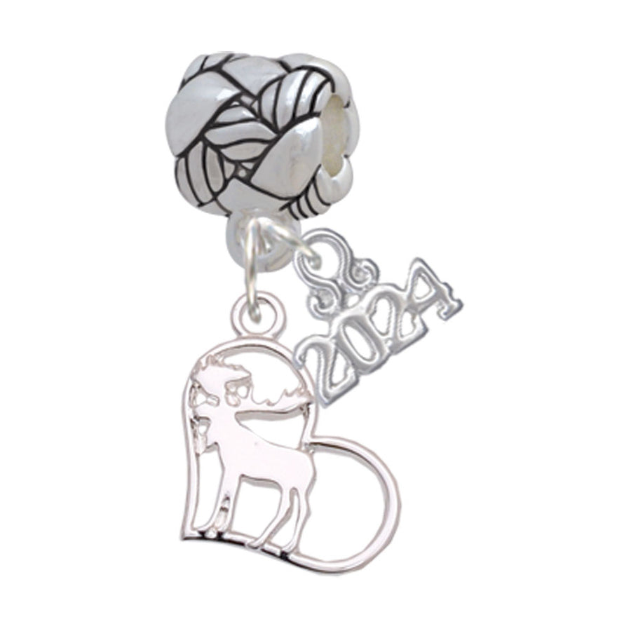 Delight Jewelry Plated Moose in Heart - Woven Rope Charm Bead Dangle with Year 2024 Image 1