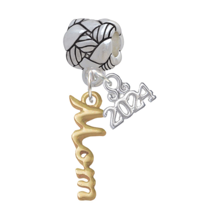 Delight Jewelry Plated Small Mom Script Woven Rope Charm Bead Dangle with Year 2024 Image 1