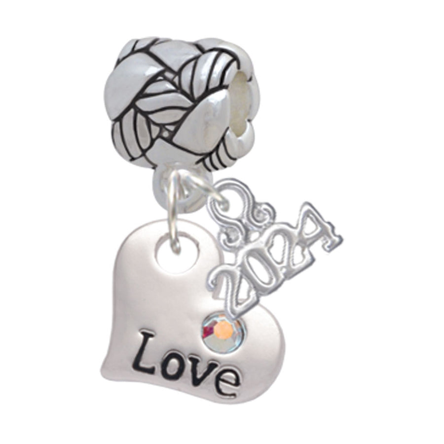 Delight Jewelry Message Heart with AB Crystal Woven Rope Charm Bead Dangle with Year 2024 Image 1