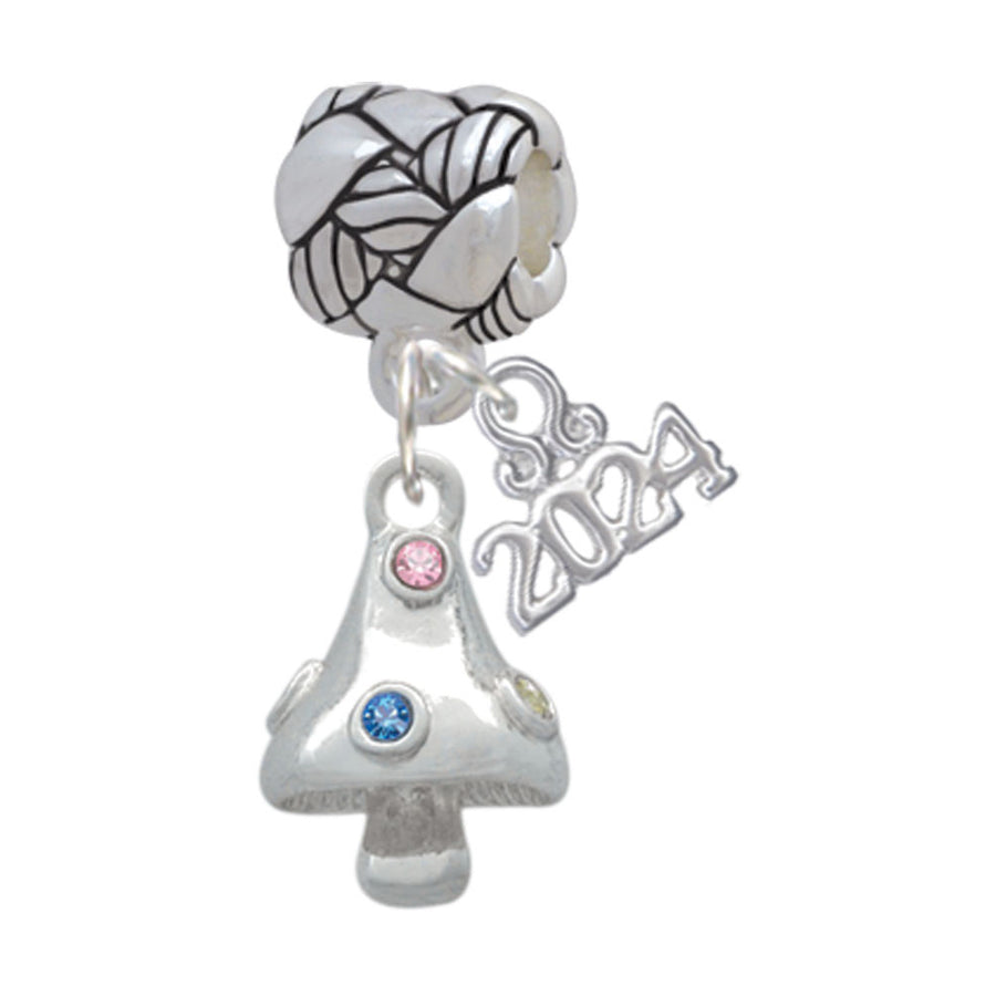 Delight Jewelry Silvertone 3-D Mushroom with Crystals Woven Rope Charm Bead Dangle with Year 2024 Image 1
