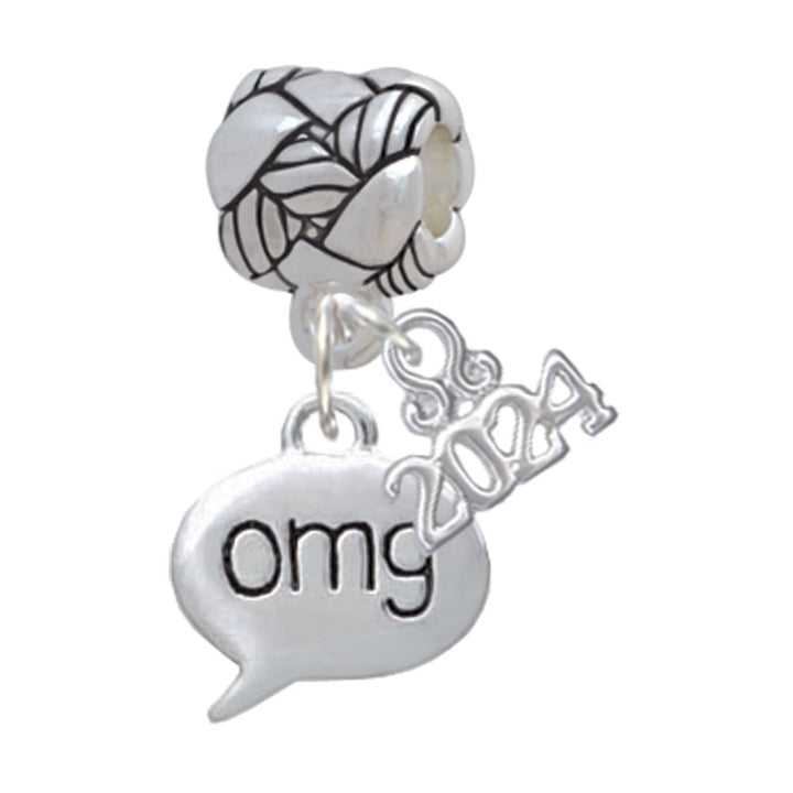 Delight Jewelry Silvertone Text Chat -Message - Woven Rope Charm Bead Dangle with Year 2024 Image 1
