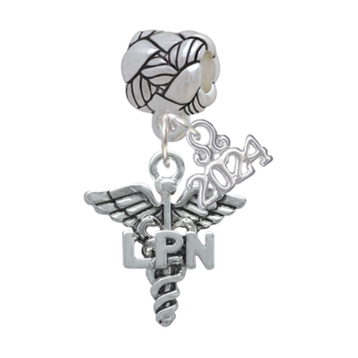Delight Jewelry Silvertone Nurse Caduceus Woven Rope Charm Bead Dangle with Year 2024 Image 6