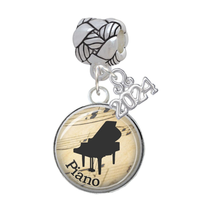 Delight Jewelry Silvertone Domed Music Woven Rope Charm Bead Dangle with Year 2024 Image 1