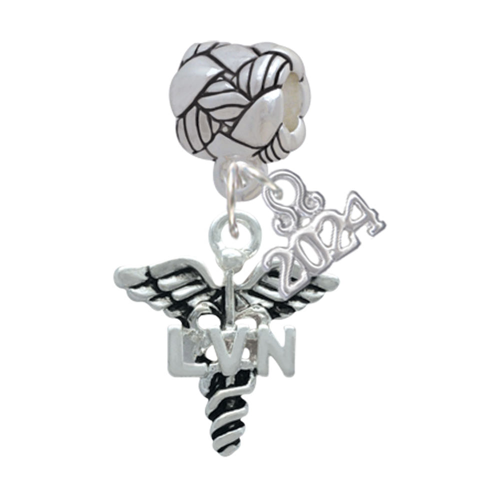 Delight Jewelry Silvertone Nurse Caduceus Woven Rope Charm Bead Dangle with Year 2024 Image 7