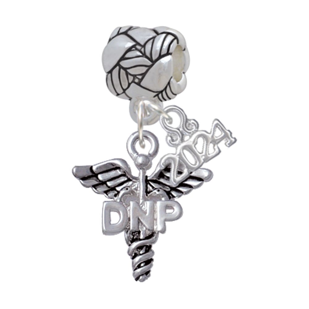 Delight Jewelry Silvertone Nurse Caduceus Woven Rope Charm Bead Dangle with Year 2024 Image 1