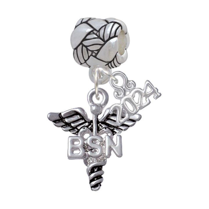 Delight Jewelry Silvertone Nurse Caduceus Woven Rope Charm Bead Dangle with Year 2024 Image 10