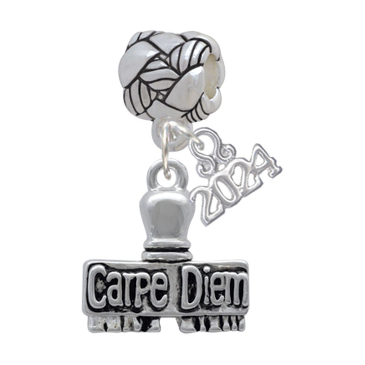 Delight Jewelry Silvertone Message Stamp Woven Rope Charm Bead Dangle with Year 2024 Image 8