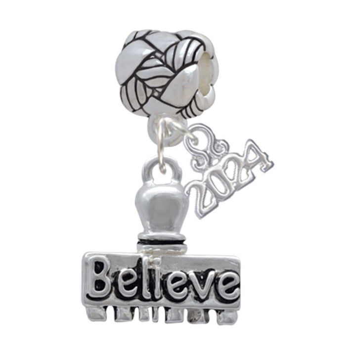 Delight Jewelry Silvertone Message Stamp Woven Rope Charm Bead Dangle with Year 2024 Image 9