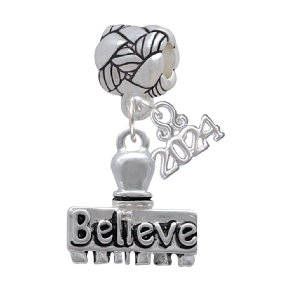 Delight Jewelry Silvertone Message Stamp Woven Rope Charm Bead Dangle with Year 2024 Image 1