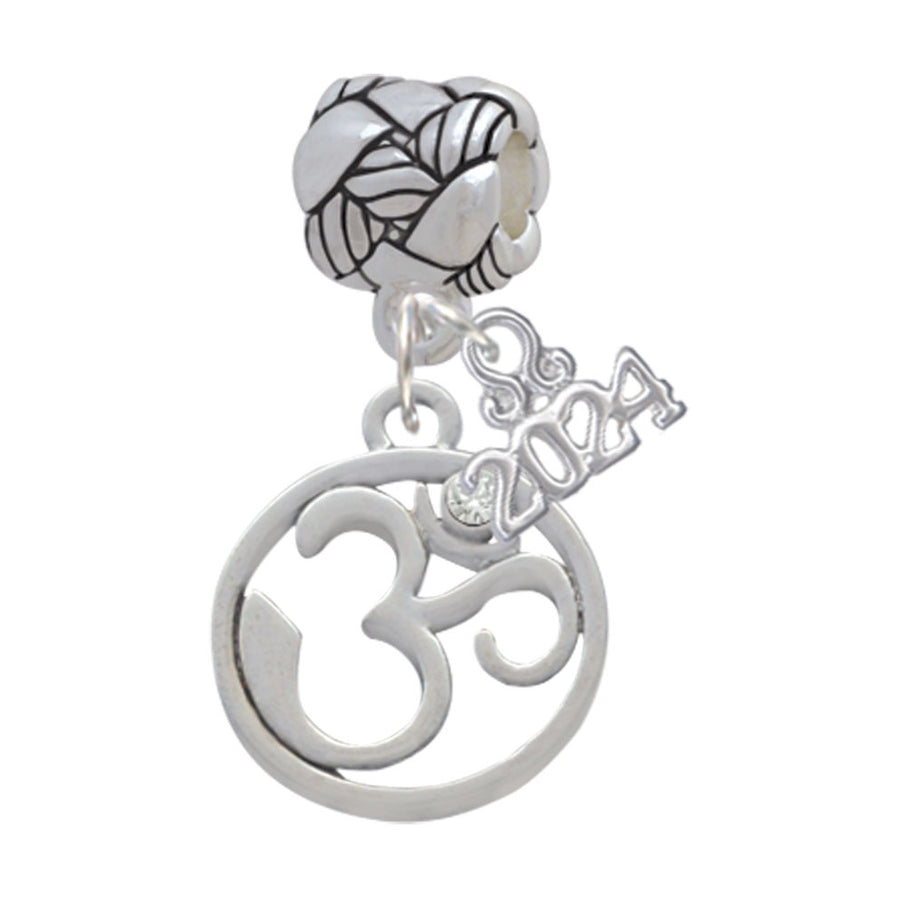 Delight Jewelry Silvertone Om in Circle with Crystal Woven Rope Charm Bead Dangle with Year 2024 Image 1