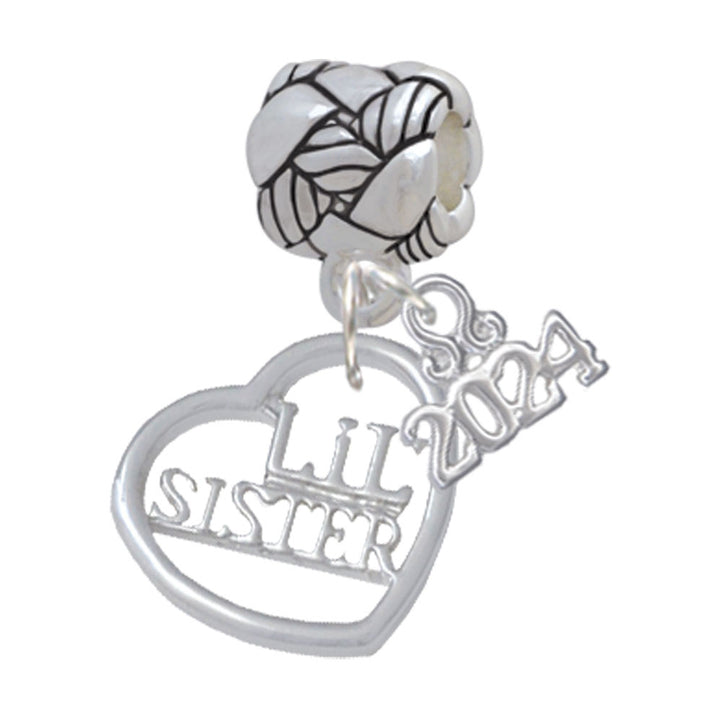 Delight Jewelry Silvertone Sister in Open Heart - 5/8 Woven Rope Charm Bead Dangle with Year 2024 Image 1