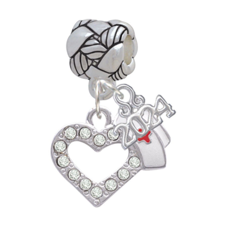 Delight Jewelry Plated Small Crystal Heart with Nurse Hat Woven Rope Charm Bead Dangle with Year 2024 Image 1