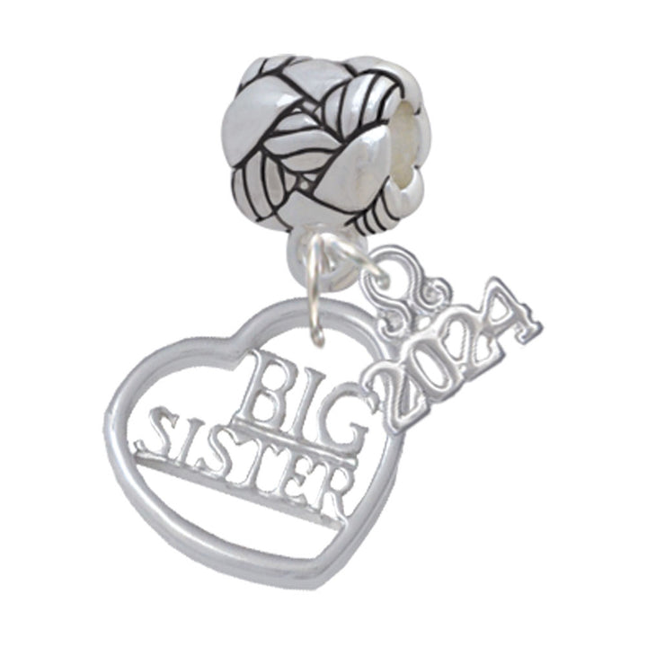 Delight Jewelry Silvertone Sister in Open Heart - 5/8 Woven Rope Charm Bead Dangle with Year 2024 Image 1