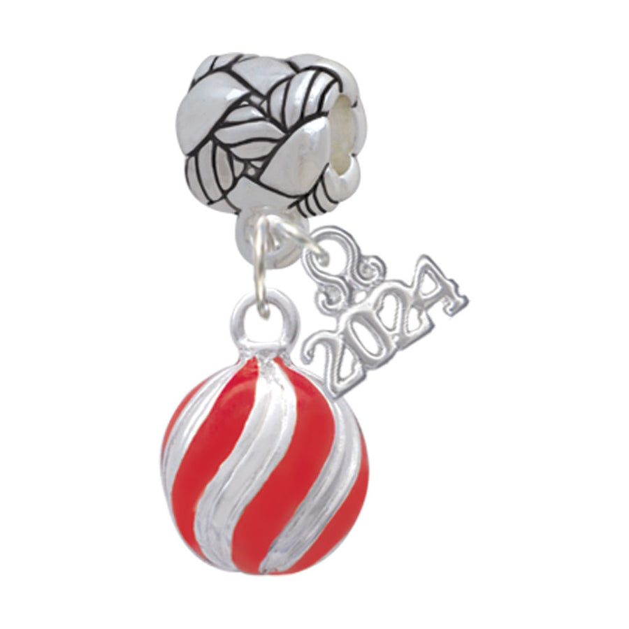 Delight Jewelry Plated 3-D Striped Christmas Ornament Woven Rope Charm Bead Dangle with Year 2024 Image 1