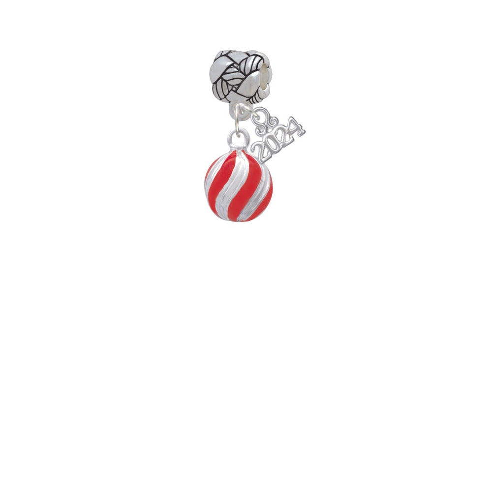 Delight Jewelry Plated 3-D Striped Christmas Ornament Woven Rope Charm Bead Dangle with Year 2024 Image 2