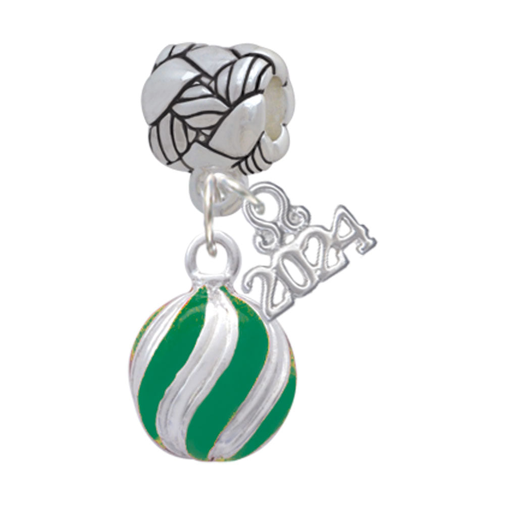 Delight Jewelry Plated 3-D Striped Christmas Ornament Woven Rope Charm Bead Dangle with Year 2024 Image 6