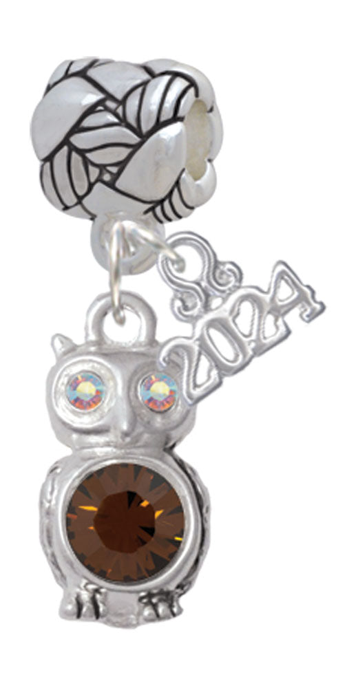 Delight Jewelry Silvertone 3-D Crystal Owl Woven Rope Charm Bead Dangle with Year 2024 Image 6
