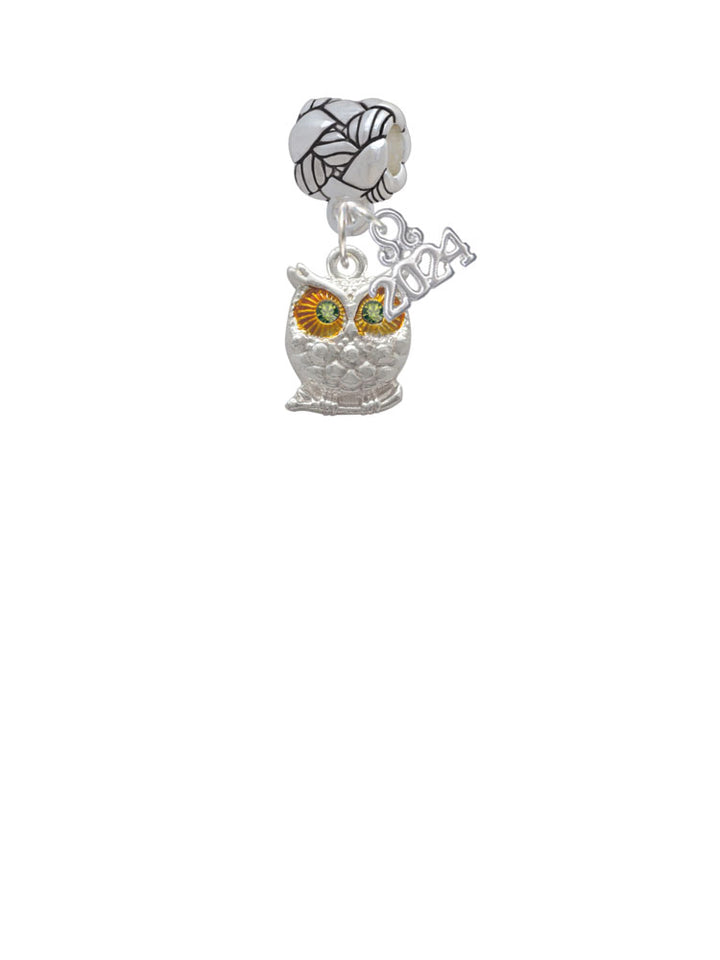 Delight Jewelry Silvertone Owl with Crystal Eyes Woven Rope Charm Bead Dangle with Year 2024 Image 2