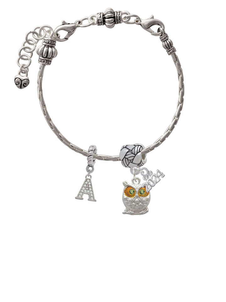 Delight Jewelry Silvertone Owl with Crystal Eyes Woven Rope Charm Bead Dangle with Year 2024 Image 3