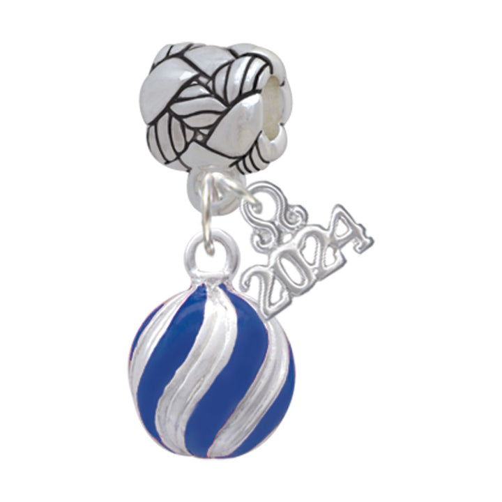 Delight Jewelry Plated 3-D Striped Christmas Ornament Woven Rope Charm Bead Dangle with Year 2024 Image 7