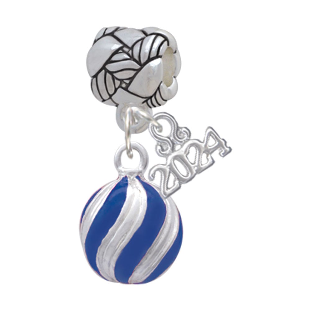 Delight Jewelry Plated 3-D Striped Christmas Ornament Woven Rope Charm Bead Dangle with Year 2024 Image 1