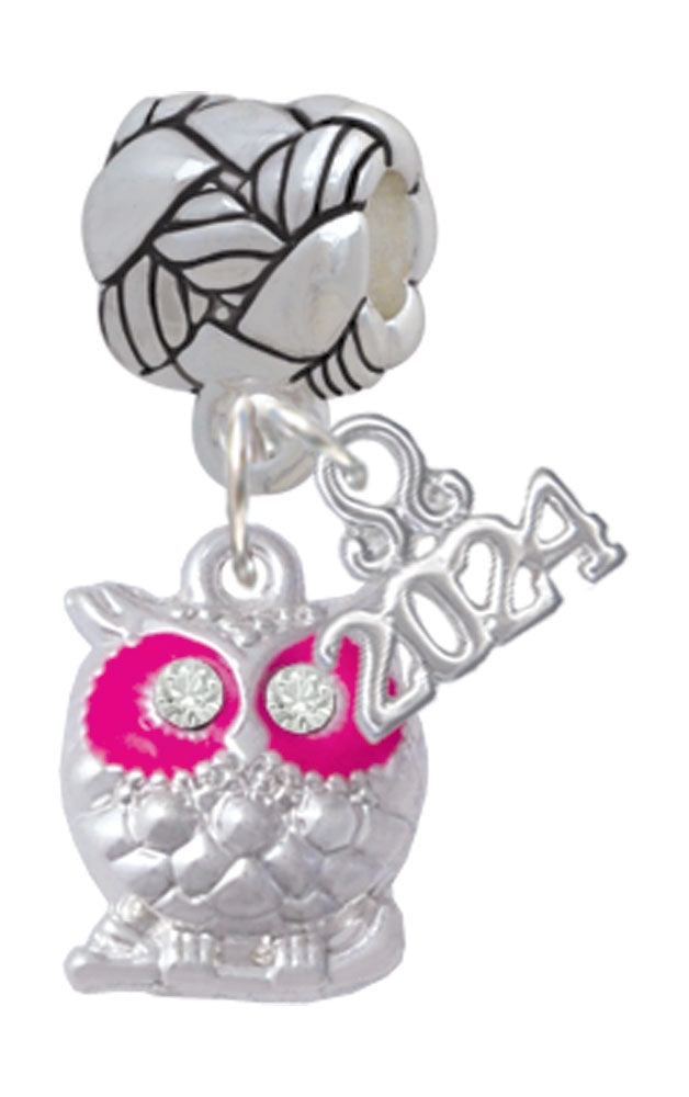 Delight Jewelry Silvertone Owl with Crystal Eyes Woven Rope Charm Bead Dangle with Year 2024 Image 4