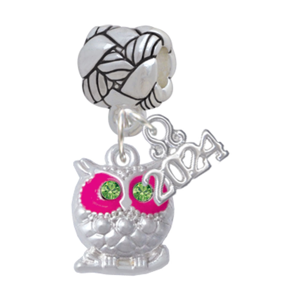 Delight Jewelry Silvertone Owl with Crystal Eyes Woven Rope Charm Bead Dangle with Year 2024 Image 1