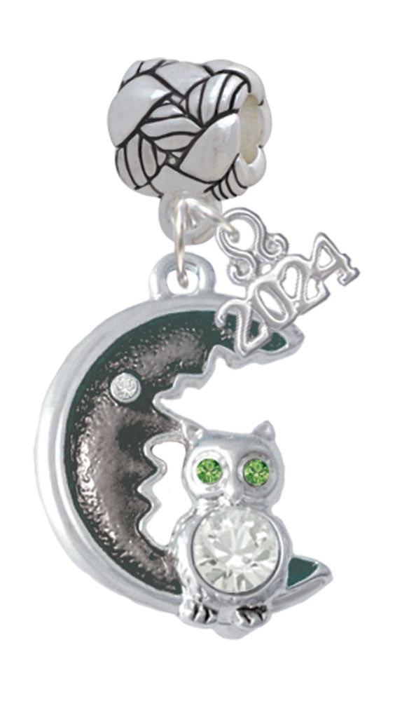 Delight Jewelry Silvertone Large Owl Sitting on Moon Woven Rope Charm Bead Dangle with Year 2024 Image 4