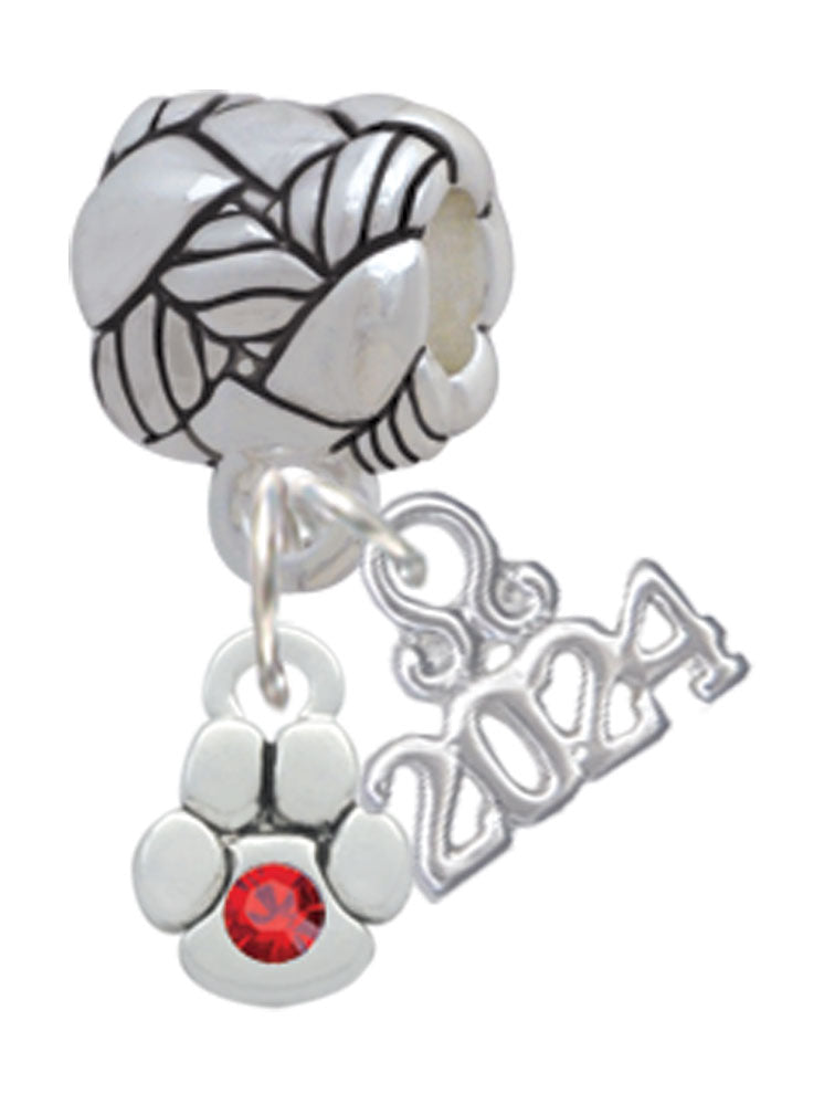 Delight Jewelry Silvertone Mini Paw with Crystal Woven Rope Charm Bead Dangle with Year 2024 Image 1