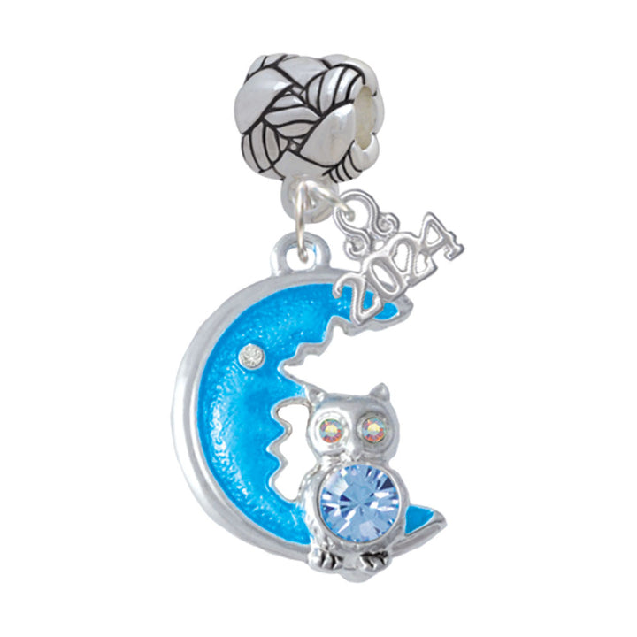 Delight Jewelry Silvertone Large Owl Sitting on Moon Woven Rope Charm Bead Dangle with Year 2024 Image 7