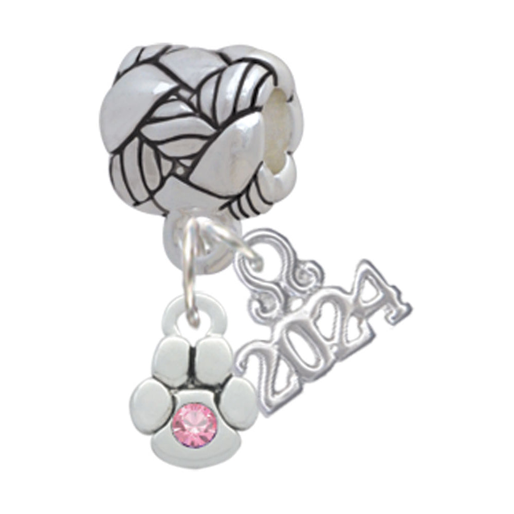 Delight Jewelry Silvertone Mini Paw with Crystal Woven Rope Charm Bead Dangle with Year 2024 Image 4