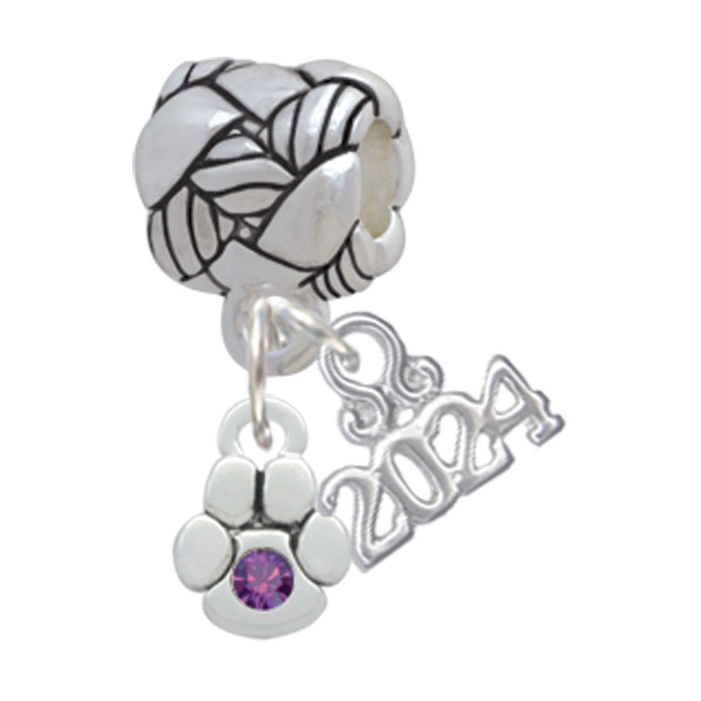 Delight Jewelry Silvertone Mini Paw with Crystal Woven Rope Charm Bead Dangle with Year 2024 Image 6