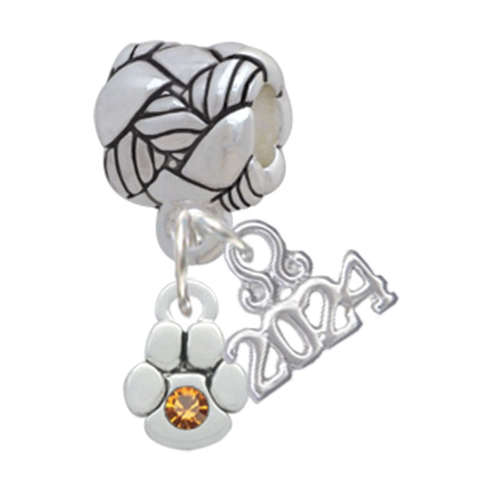 Delight Jewelry Silvertone Mini Paw with Crystal Woven Rope Charm Bead Dangle with Year 2024 Image 7