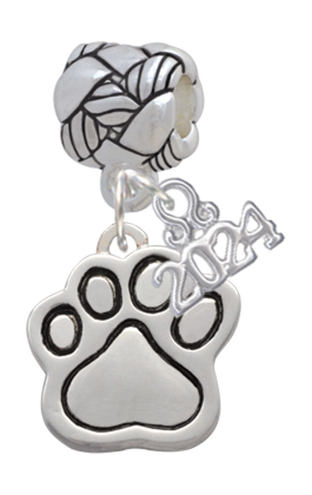 Delight Jewelry Silvertone Large Enamel Paw Woven Rope Charm Bead Dangle with Year 2024 Image 2