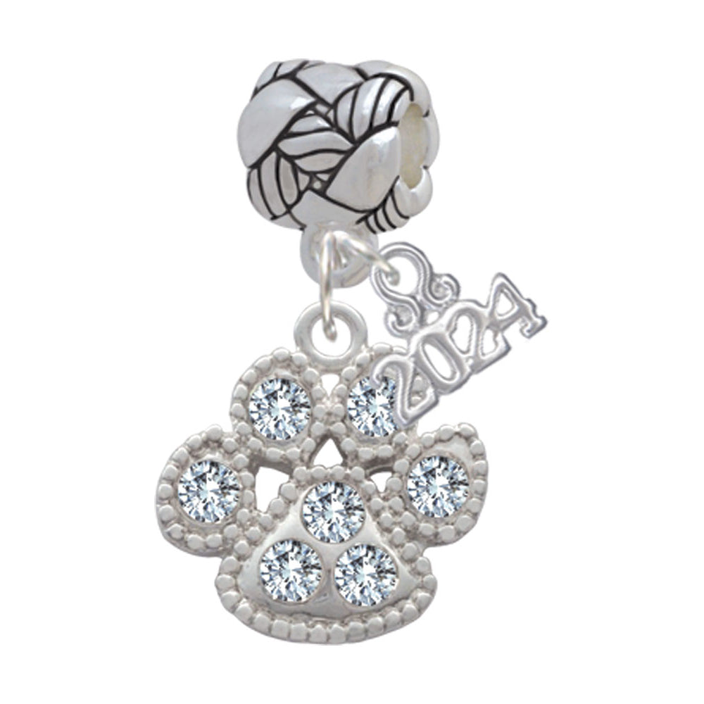 Delight Jewelry Silvertone Large Paw with Crystals Woven Rope Charm Bead Dangle with Year 2024 Image 1