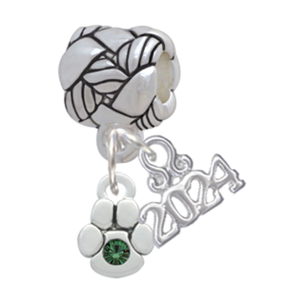 Delight Jewelry Silvertone Mini Paw with Crystal Woven Rope Charm Bead Dangle with Year 2024 Image 1