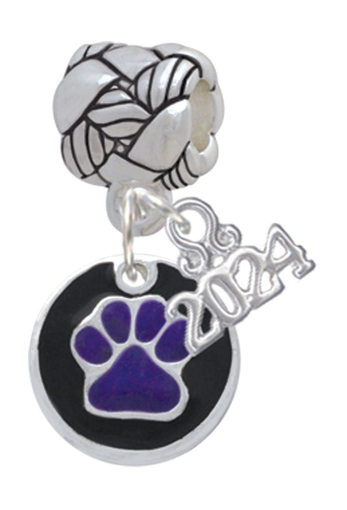 Delight Jewelry Silvertone Enamel Paw on Black Disc Woven Rope Charm Bead Dangle with Year 2024 Image 1
