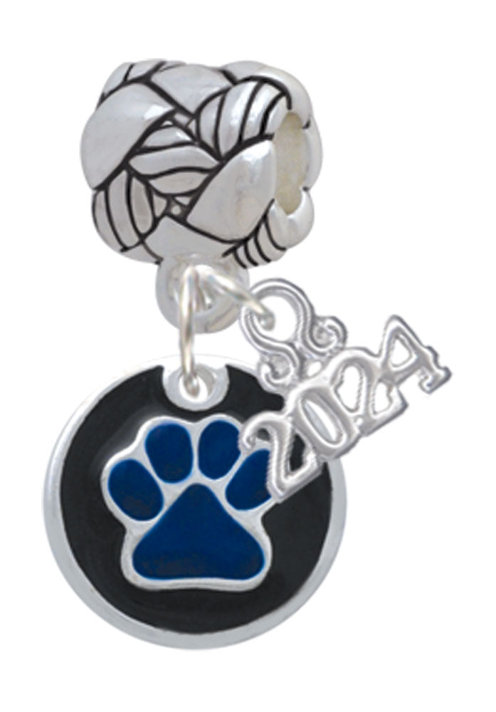 Delight Jewelry Silvertone Enamel Paw on Black Disc Woven Rope Charm Bead Dangle with Year 2024 Image 2
