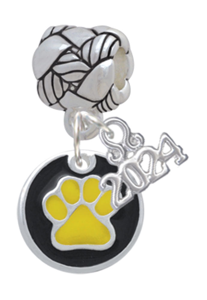 Delight Jewelry Silvertone Enamel Paw on Black Disc Woven Rope Charm Bead Dangle with Year 2024 Image 3