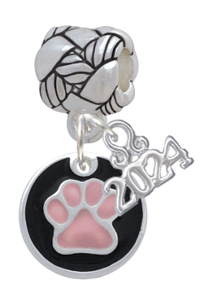 Delight Jewelry Silvertone Enamel Paw on Black Disc Woven Rope Charm Bead Dangle with Year 2024 Image 4