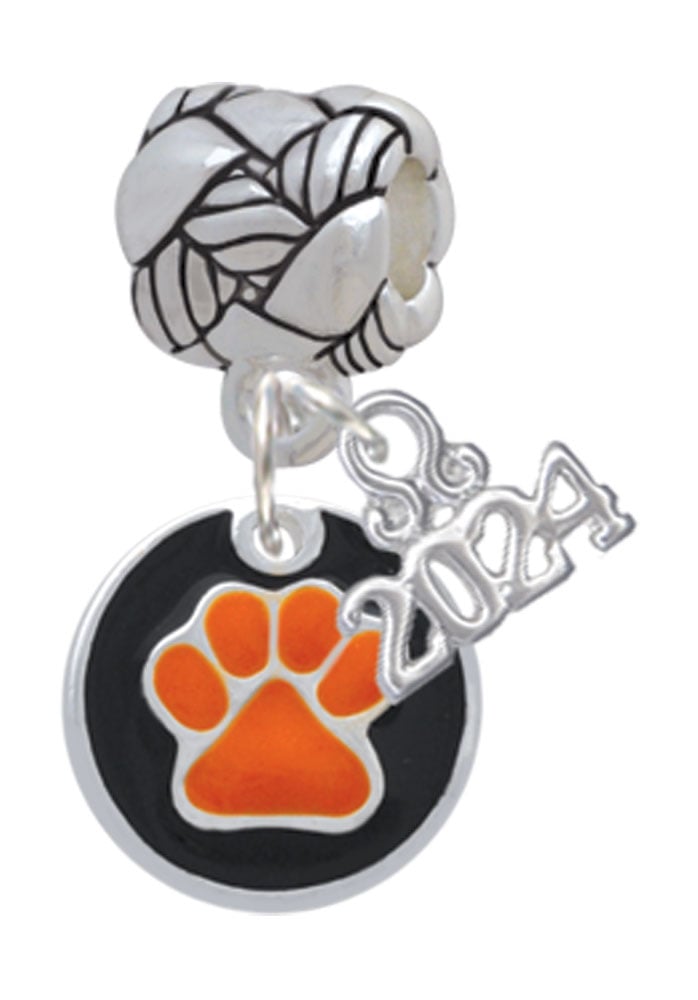 Delight Jewelry Silvertone Enamel Paw on Black Disc Woven Rope Charm Bead Dangle with Year 2024 Image 1