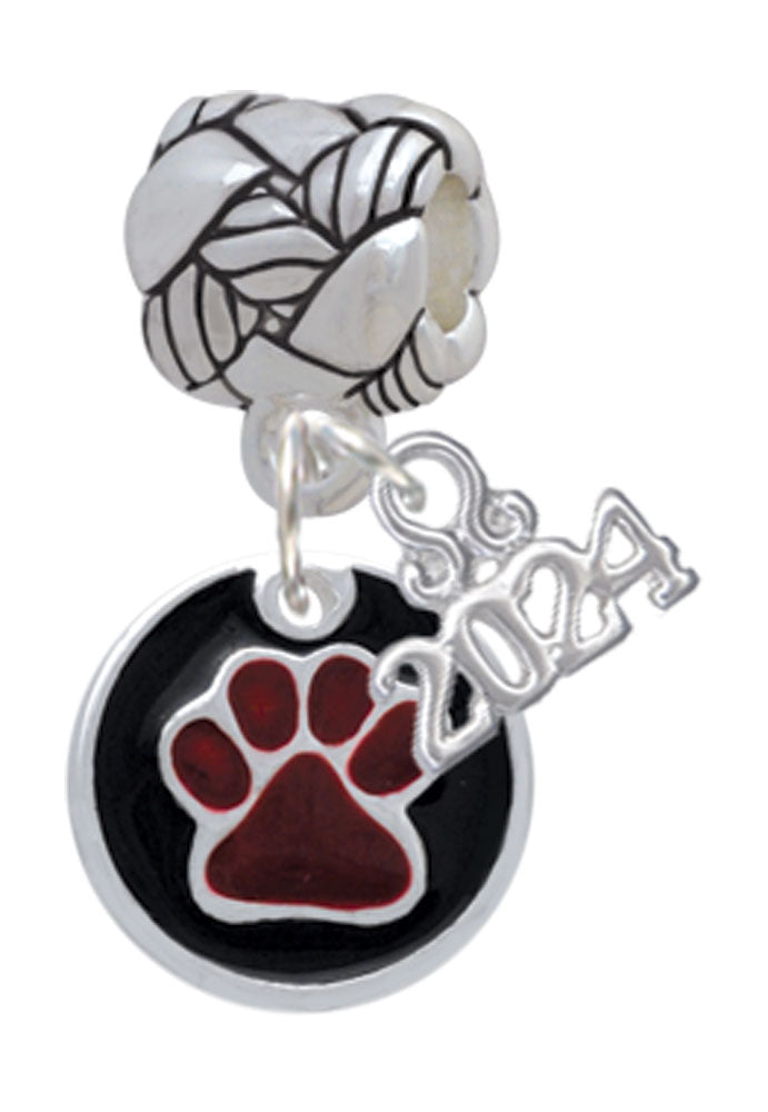 Delight Jewelry Silvertone Enamel Paw on Black Disc Woven Rope Charm Bead Dangle with Year 2024 Image 6