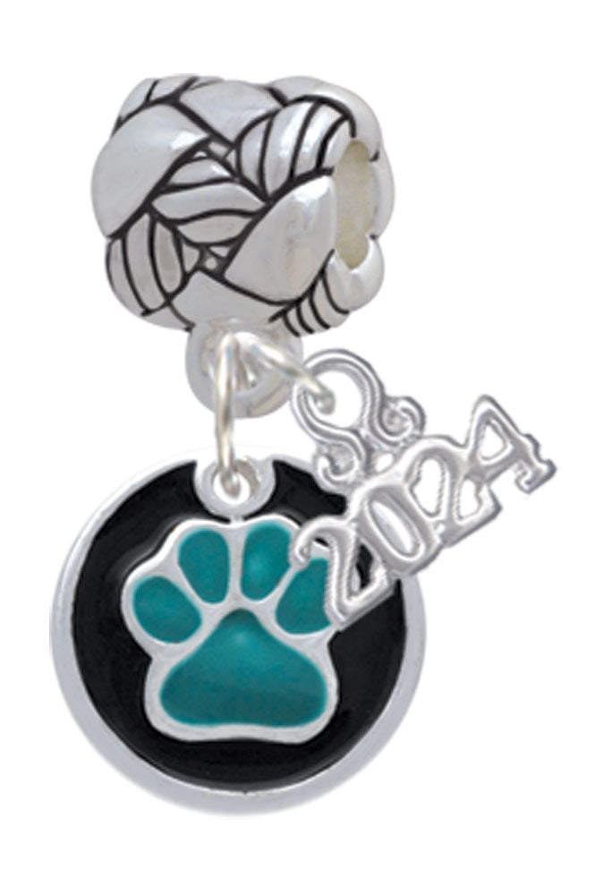 Delight Jewelry Silvertone Enamel Paw on Black Disc Woven Rope Charm Bead Dangle with Year 2024 Image 7