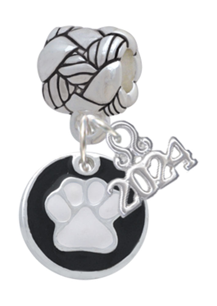 Delight Jewelry Silvertone Enamel Paw on Black Disc Woven Rope Charm Bead Dangle with Year 2024 Image 8
