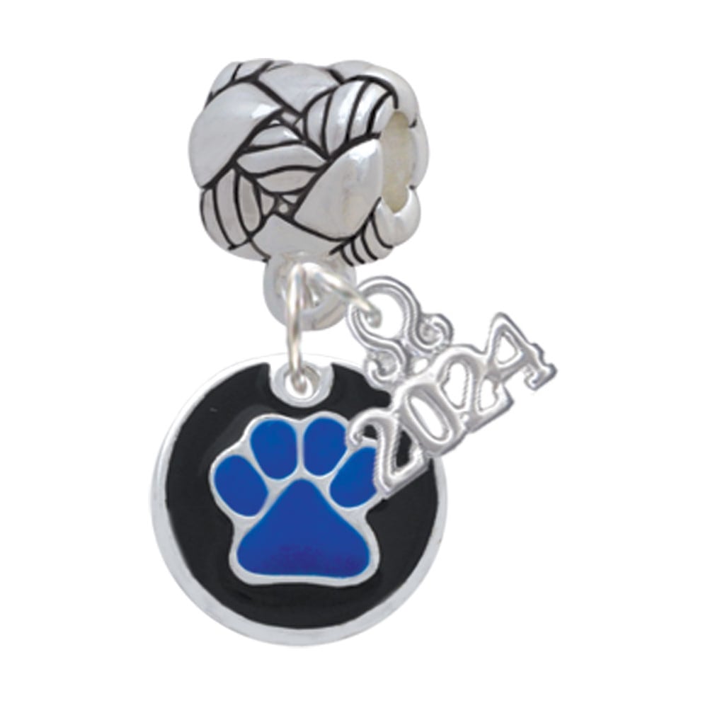 Delight Jewelry Silvertone Enamel Paw on Black Disc Woven Rope Charm Bead Dangle with Year 2024 Image 1