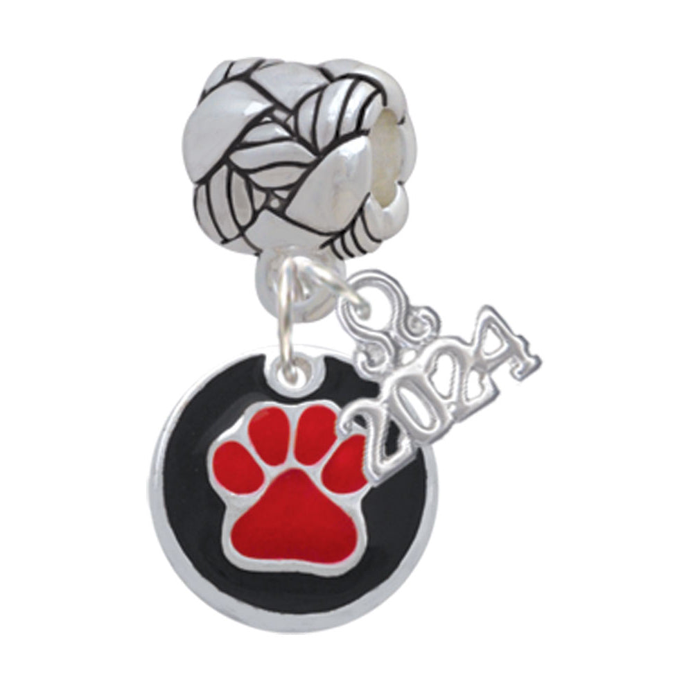 Delight Jewelry Silvertone Enamel Paw on Black Disc Woven Rope Charm Bead Dangle with Year 2024 Image 10